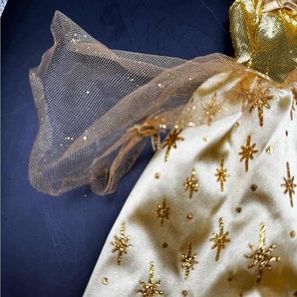 Barbie Disney Belle Golden Gown Dress Tagged Vintage Sparkle Glitter Lace Bows - Picture 3 of 9